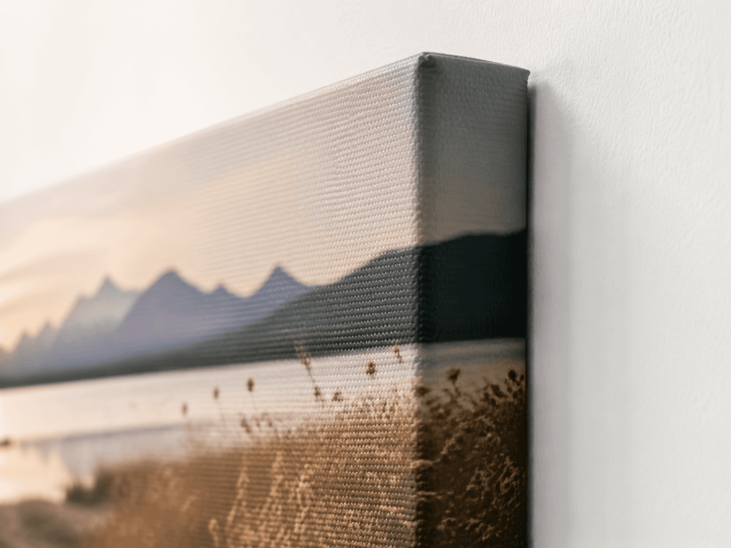 Close-up of wrapped canvas edge and texture